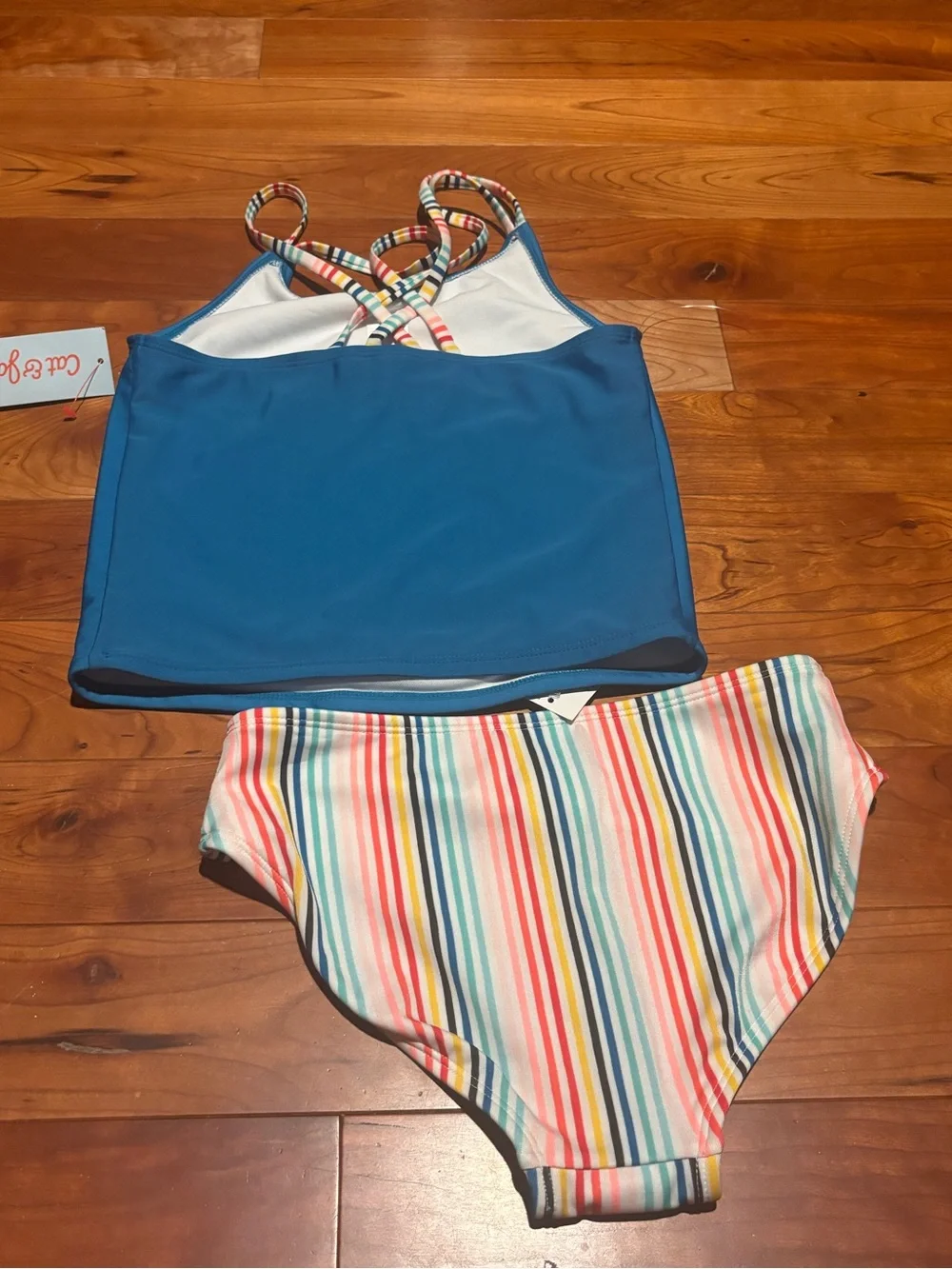 Cat & Jack Girls' Two Piece Multicolor Striped Swimsuit L(10/12)